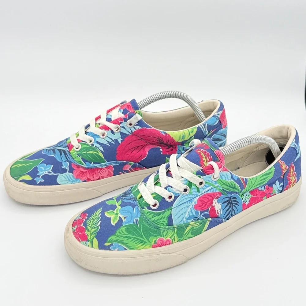 Polo Ralph Lauren Mens Keaton Pony 10 Blue Floral Tropical Canvas Sneakers 01087